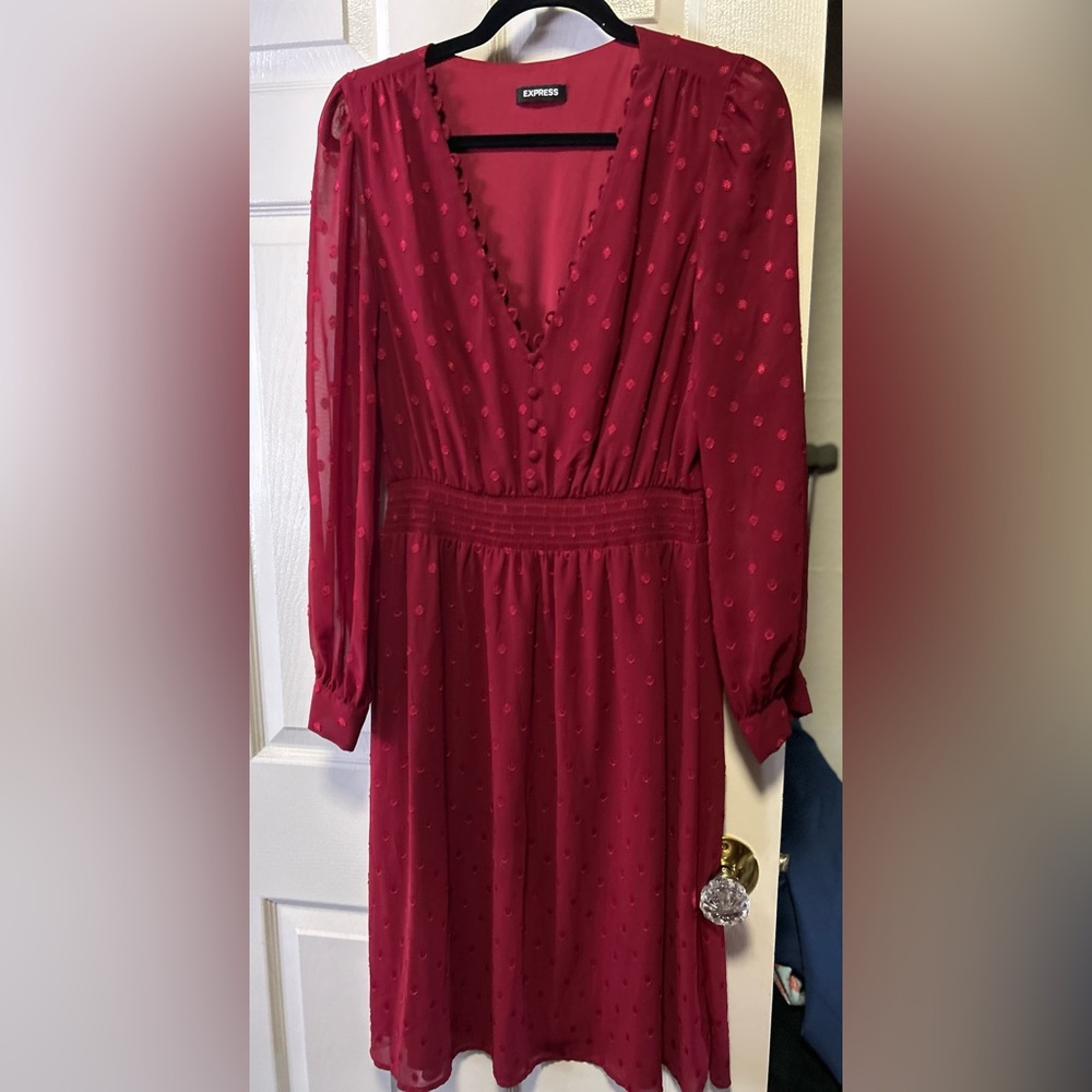Express Red V-Neck Bishop Sleeve Sundress